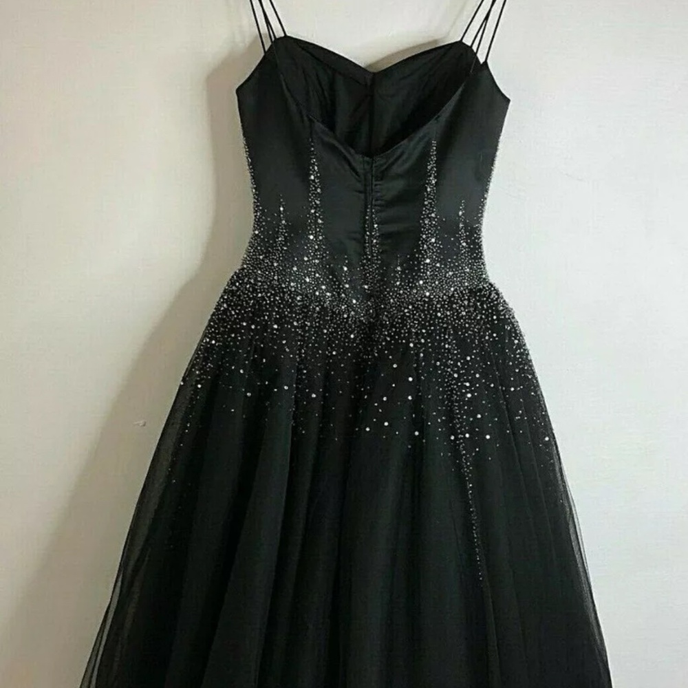 Xcite Impression Sz 8 Black Tulle Beaded Gown Wedding Halloween Dress Costume